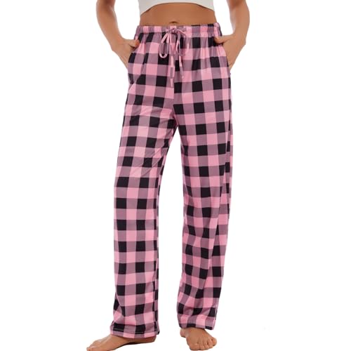 AMYTIS LINGERIE Damen Pyjamahose mit Taschen Loungehose Schlafanzughose Freizeithose Bequeme Weiche Schlafhose,kariert 06,XL von AMYTIS LINGERIE