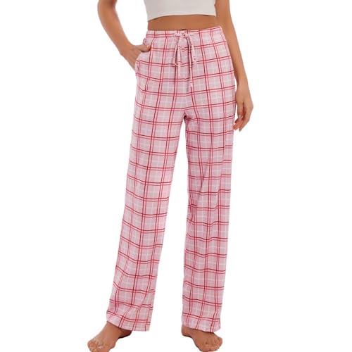 AMYTIS LINGERIE Damen Pyjamahose mit Taschen Loungehose Schlafanzughose Freizeithose Bequeme Weiche Schlafhose,kariert 08,M von AMYTIS LINGERIE