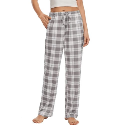 AMYTIS LINGERIE Damen Pyjamahose mit Taschen Loungehose Schlafanzughose Freizeithose Bequeme Weiche Schlafhose,kariert 09,XL von AMYTIS LINGERIE