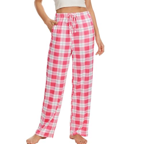 AMYTIS LINGERIE Damen Pyjamahose mit Taschen Loungehose Schlafanzughose Freizeithose Bequeme Weiche Schlafhose,kariert 11,M von AMYTIS LINGERIE