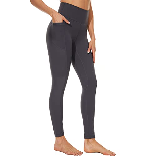 AMYTIS Sport Leggings Damen mit Taschen High Waist Yogahose Sporthose Lang Blickdicht Leggins Fitness Sportleggins L dunkelgrau von AMYTIS LINGERIE