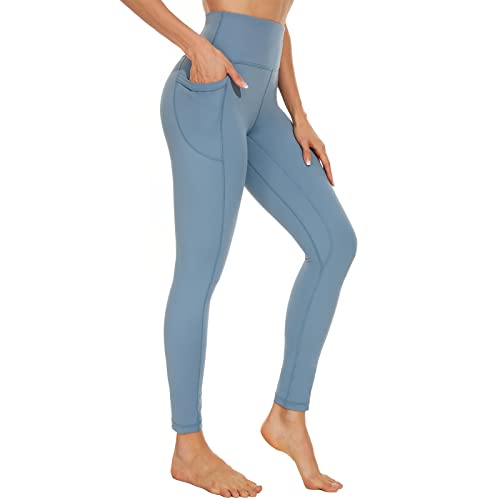 AMYTIS Sport Leggings Damen mit Taschen High Waist Yogahose Sporthose Lang Blickdicht Leggins Fitness Sportleggins 2XL hellblau von AMYTIS LINGERIE