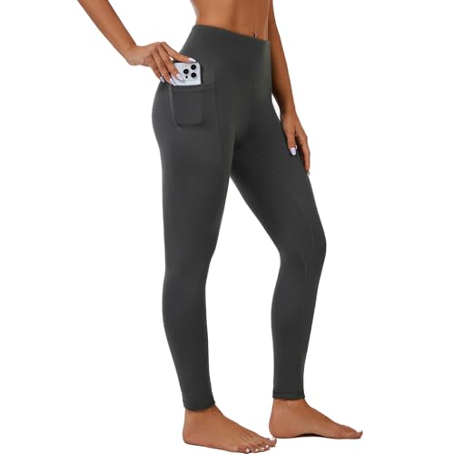 AMYTIS Sport Leggings Damen mit Taschen High Waist Yogahose Sporthose Lang Blickdicht Leggins Fitness Sportleggins M dunkelgrau von AMYTIS LINGERIE