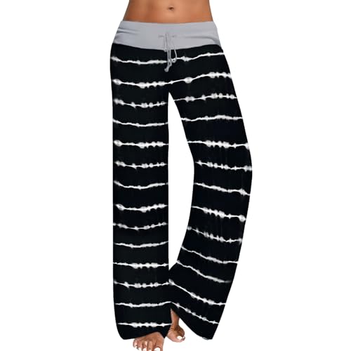 AMYTIS LINGERIE Damen Yoga-Hose Schlafanzughose weich Pyjamahose Fitness Lange Stretch Drawstring Hosen Freizeithose Strandhose Weites Bein Hose,BLACK#0625,M von AMYTIS LINGERIE