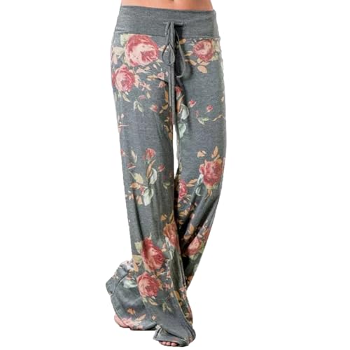 AMYTIS LINGERIE Damen Yoga-Hose Schlafanzughose weich Pyjamahose Fitness Lange Stretch Drawstring Hosen Freizeithose Strandhose Weites Bein Hose,GREY#0447,M von AMYTIS LINGERIE