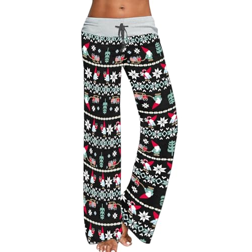 AMYTIS LINGERIE Damen Yoga-Hose Schlafanzughose weich Pyjamahose Fitness Lange Stretch Drawstring Hosen Freizeithose Strandhose Weites Bein Hose Christmas#01,S von AMYTIS LINGERIE