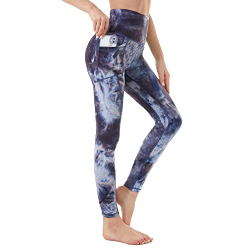 AMYTIS Sport Leggings Damen High Waist Yogahose mit Handyfach Lang Sporthose Blickdicht Leggins Fitness Bunt Sportleggins,L Schwarz von AMYTIS LINGERIE