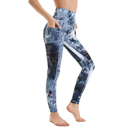 AMYTIS Sport Leggings Damen High Waist Yogahose mit Taschen Lang Sporthose Blickdicht Leggins Fitness Bunt Sportleggins,L Schwarz von AMYTIS LINGERIE