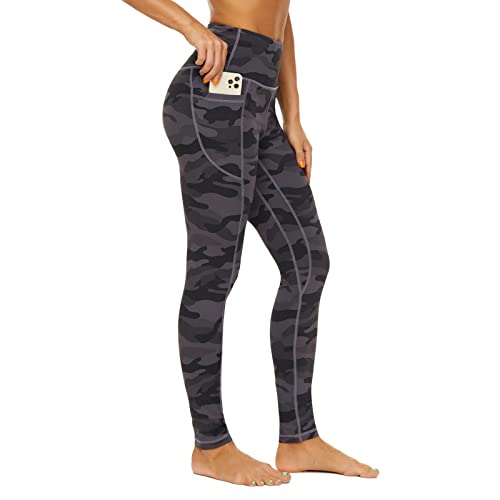 AMYTIS Sport Leggings Damen mit Taschen High Waist Yogahose Sporthose Lang Blickdicht Leggins Fitness Sportleggins L Dunkelgrau von AMYTIS LINGERIE