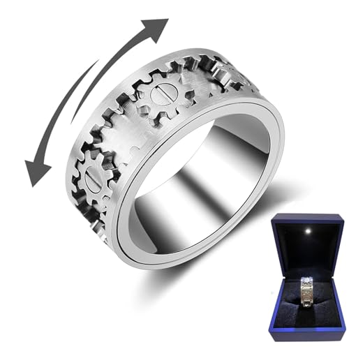 AMZCOM Anti stress Fidget Spinner Ring Herren, Anxiety Ring Stainless Steel, Ringe Drehbar 360° Edelstahl Schmuck Damen Ringe Zappel Ring Cooler Verlobung Hochzeit Versprechen Bandringe von AMZCOM
