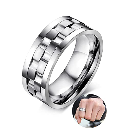 AMZCOM Spinner Ring Edelstahl Silber Breit, Angst Ring Herren Drehbarer Meditationsringe Zappel Ring, Anti Stress Ring Sorgenband, Erwachsene Dekompression Spielzeug,9 von AMZCOM