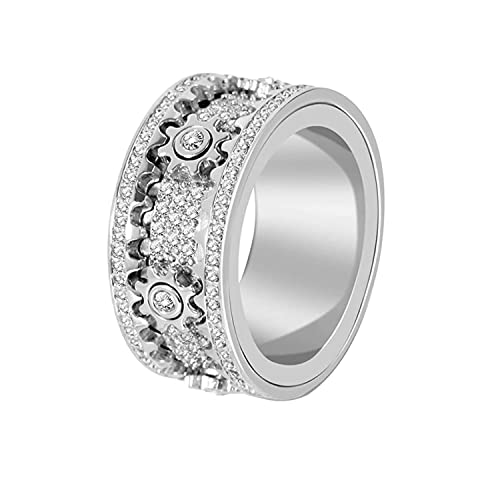 AMZCOM Gear Diamond Ring, Gypsophila Spinner Rings, Anti-Anxiety Stress Relief Good Luck Ring, Schmuck Accessoires für Männer Frauen Liebhaber Geschenke von AMZCOM