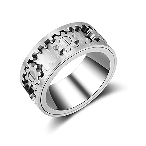 AMZCOM Spinnerring Damen Herren Drehring mit Geschenkebox, Fashion Herren Band Ring, Zahnrad Mechanik Täglicher Ring, Zappelringe Zahnradring der Sich bewegt,Freundschaftsringe,13 von AMZCOM