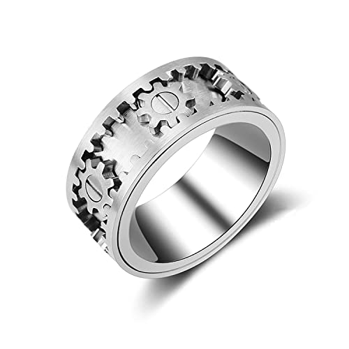 AMZCOM Spinnerring damen herren Drehring mit Geschenkebox, Fashion Herren Band Ring, Zahnrad Mechanik Täglicher Ring, Zappelringe Zahnradring der sich bewegt,Freundschaftsringe von AMZCOM