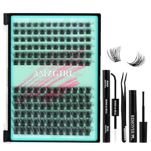 144PCS Lashes Extension Set DIY Wimpern Extensions Set Cluster Lashes Bindungund Siegel,Entferner und Applikator Für Einzelne Wimpern Kit (Midnight,D-Mix 8-16mm Kit) von AMZGIRL LASH