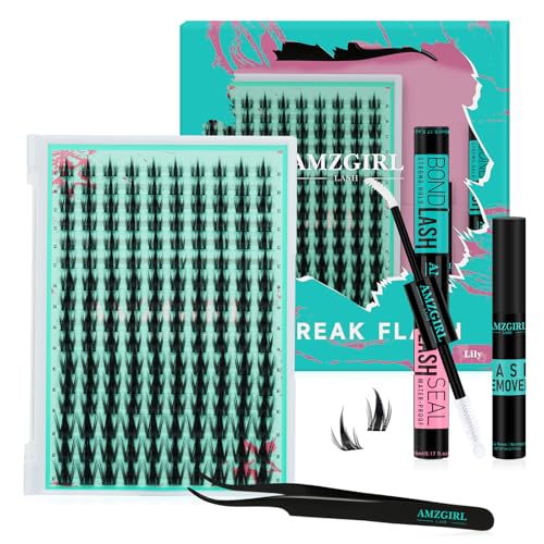 Lash Extension Set 160PCS Fairy Wimpern Extensions Set mit Weiß Bindung und Siegel, Wimpern Entferner und Applikator,Manga Wimpern breite Stiel Cluster Lashes Extension Set(Lily, C-Mix10-18mm) von AMZGIRL LASH
