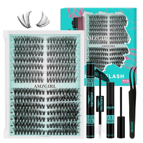 Lash Extension Set 280pcs DIY Wimpern Extensions Set individuelle Cluster Lashes 40D50D D Curl mit Wimpernklebeband und -versiegelung,Wimpernkleber-Entferner,Wimpernpinzette (9-18mm, D-MIX Kit) von AMZGIRL LASH