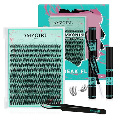 Lash Extension Set 144PCS Volumen Wimpern Extensions Set C curl mit Wimpern Schwarz Bindung und Siegel, Wimpern Entferner und Applikator, Natürliche Cluster Lashes Premium Wide Stem (Violett, 8-18mm) von AMZGIRL LASH