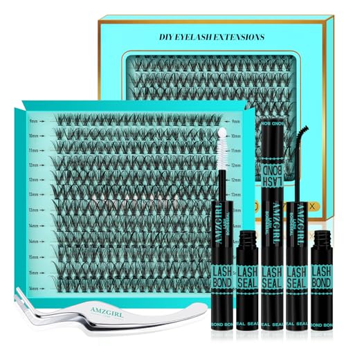 Lash Extension Set 240PCS Wimpernverlängerung Kit D Curl Wispy Clusters Lash DIY Wimpern Extensions Kit Natürliche einzelne Wimpern Kit mit Wimpernbinder und Entferner Wimpernpinzette(30D) von AMZGIRL LASH