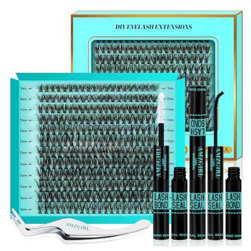 Lash Extension Set 240PCS Wimpernverlängerung Kit D Curl Wispy Clusters Lash DIY Wimpern Extensions Kit Natürliche einzelne Wimpern Kit mit Wimpernbinder und Entferner Wimpernpinzette(40D) von AMZGIRL LASH