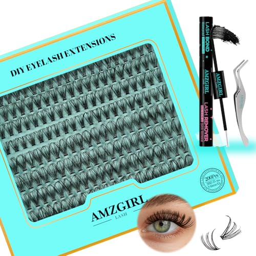 Lash Extension Set 200PCS Wimpern Set 30D Curl 9-16mm Mix Wimpernverlängerungsset mit wasserfestem Wimpernkleber und Entferner, einzelne Wimpern mit Wimpernpinzette für Anfänger zu Hause von AMZGIRL LASH