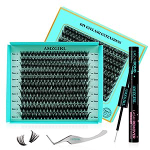 Lash Extension Set 200PCS Wimpern Set 60D Curl 9-16mm Mix Wimpernverlängerungsset mit wasserfestem Wimpernkleber und Entferner, einzelne Wimpern mit Wimpernpinzette für Anfänger zu Hause von AMZGIRL LASH