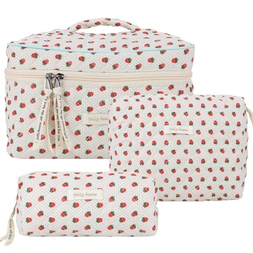 3-teilige Reise-Make-up-Tasche mit Reißverschluss, gesteppter Make-up-Organizer, Aufbewahrungstasche, großes Fassungsvermögen, Kosmetik-Organizer-Etui for Frauen und Mädchen von AMZLORD