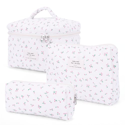 AMZLORD 3 teilige Gesteppte Make up Tasche Kosmetik Organizer große Kapazität Make up Aufbewahrungstasche Kosmetik Clutch niedliche Kulturtasche von AMZLORD