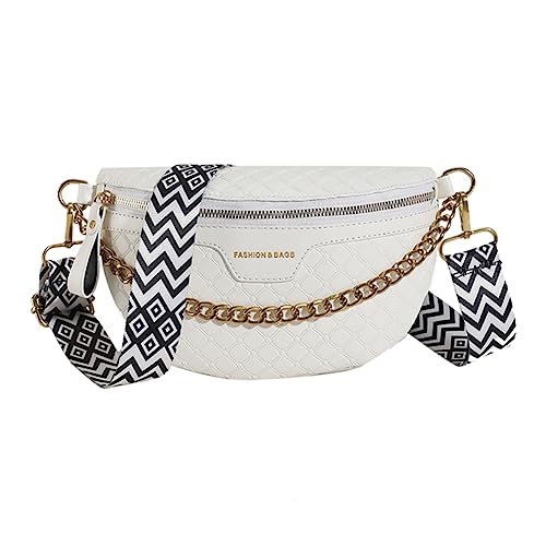 AMZLORD Bauchtasche Damen Stylisch Tasche Brusttasche Crossbody Bag, Umhängetasche mit Verstellbaren Schultergurt, Damen Breiter Gurt Leder Schultertasche Kreditkartenpaket - Weiß von AMZLORD