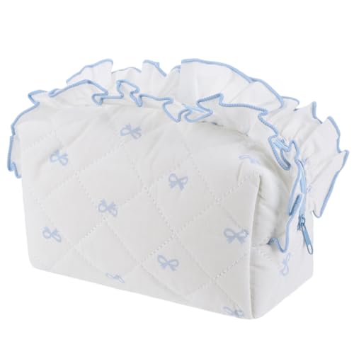 AMZLORD Baumwolle Gesteppte Make-up-Tasche Schleife Kosmetiktasche Reißverschluss Organizer Tasche Kulturbeutel for Frauen Mädchen von AMZLORD