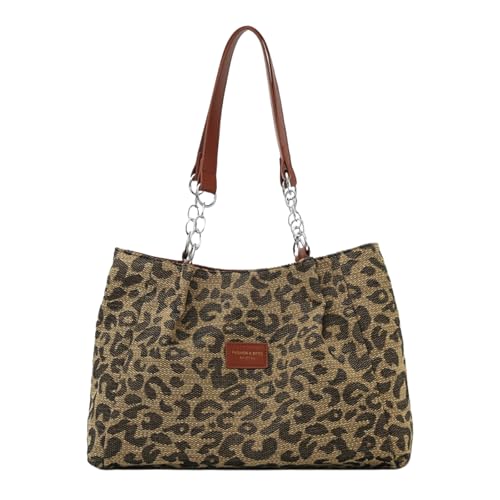 AMZLORD Canvas All-Match-Umhängetasche Leopardenmuster Handtasche Einkaufstasche (gelb) von AMZLORD