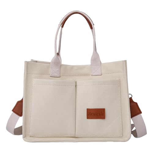 AMZLORD Canvas-Umhängetasche Mehrfach-Taschen-Arbeitsbeutel Tasche for Frauen Pendler (weiß) von AMZLORD