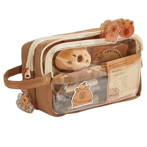 AMZLORD Capybara Kawaii Bleistiftkoffer mit Abteilen Bleistiftbeutel mit Aufkleber Anhänger stationäre Tasche for die Office College School von AMZLORD