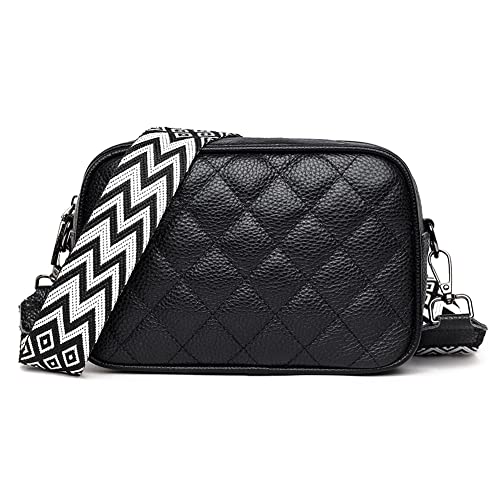 AMZLORD Damen Crossbody Bag Breiter Gurt Umhängetasche Crossbody Messenger Handytasche zum Umhängen, Moderne Taschen Mit Breitem Schultergurt, 3 Fächern Quadratische Geldbörsen - Schwarz von AMZLORD