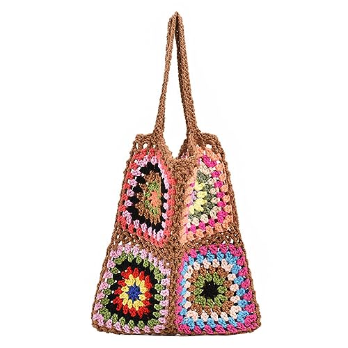 AMZLORD Damen Retro-Webtasche, Ethno-Stil, gestrickt, Vintage-Tasche, Bohemian-Stil, weich, ausgehöhlt, bunt, gewebte Tasche für weibliche Mädchen von AMZLORD