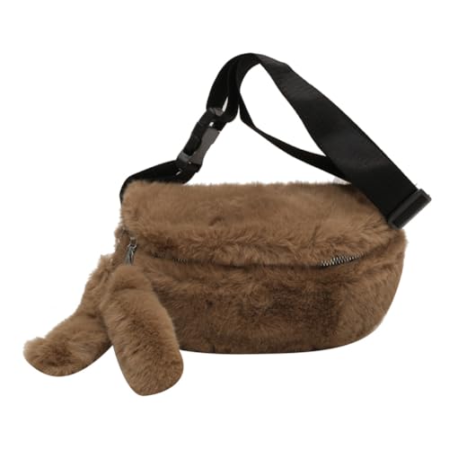 AMZLORD Damen-Umhängetasche, flauschig, lässig, weich, Umhängetasche, vielseitig, pelzig, Hüfttasche, Reißverschluss, Verstellbarer Riemen, Herbst-Winter-Schultertasche von AMZLORD