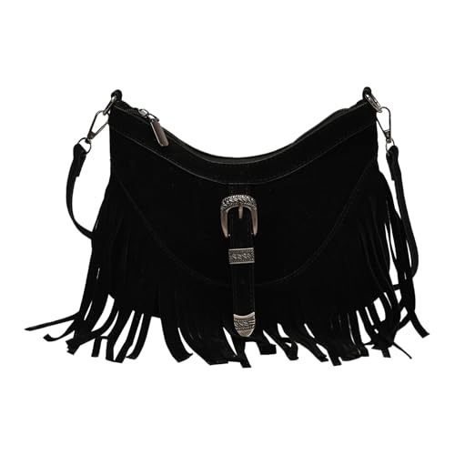 AMZLORD Faux Wildleder Retro -Achselhöhlenbeutel vielseitige Umhängetasche Freizeit Arbeit Sling -Tasche (schwarz) von AMZLORD