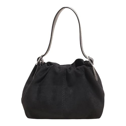 AMZLORD Faux Wildleder -Umhängetaschen Vintage Faltenhandtasche Eimer -Beutel for Frauen (schwarz) von AMZLORD