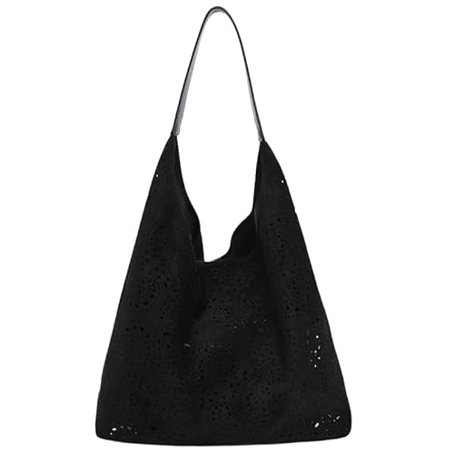 AMZLORD Frauen Faux Wildleder -Einkaufstasche Hohlumbenumhängetasche Strandtasche zum Reisen (schwarz) von AMZLORD