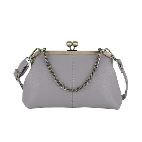 AMZLORD Frauen PU KISS LOCK CLUTCH ANSICHT STYLISH Handtasche Elegante Partytasche (hellgrau) von AMZLORD