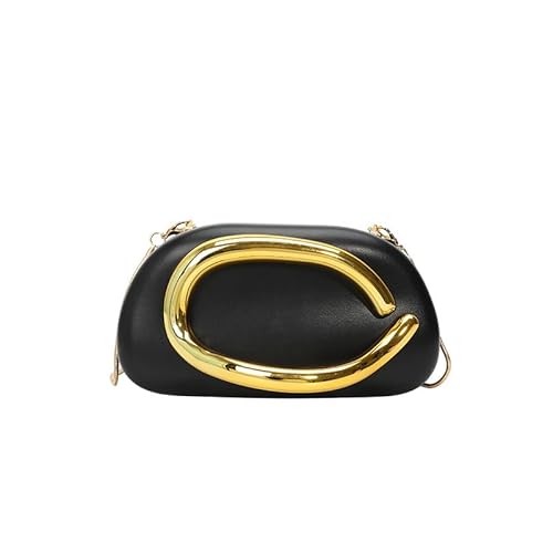 AMZLORD Frauen PU Leder Metall Griff Handtasche und Kette Trendy Clutch Evening Tasche (schwarz) von AMZLORD