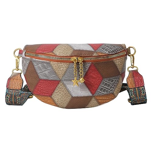 AMZLORD Frauen Vintage Brusttasche Patchwork Retro Umhängetasche Farbblock Breiten Riemen Mehrzweck Ästhetische Weibliche Pendeltasche von AMZLORD