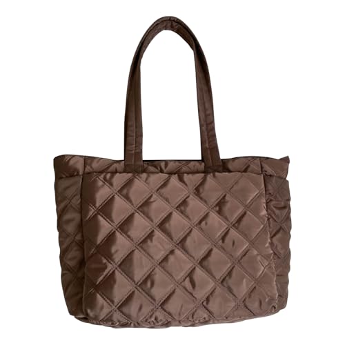 AMZLORD Frauen gesteppte Einkaufstasche weiche gepolsterte Handtasche Nylon -Fahrtasche (braun) von AMZLORD