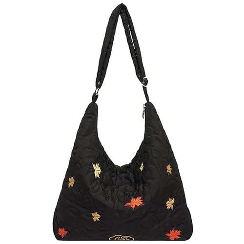 AMZLORD Gesteppte Crossbody -Tasche mit Muster for den täglichen Einkaufen (schwarzes Ahornblatt) von AMZLORD