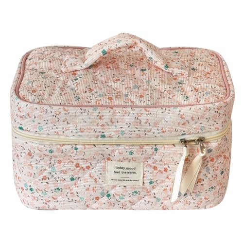 AMZLORD Gesteppte Make-up-Tasche, Blumen-Kosmetiktasche, ästhetische Make-up-Organizer-Tasche, große Kapazität, einfache Hautpflege-Tasche, Cord-Make-up-Aufbewahrungstasche von AMZLORD