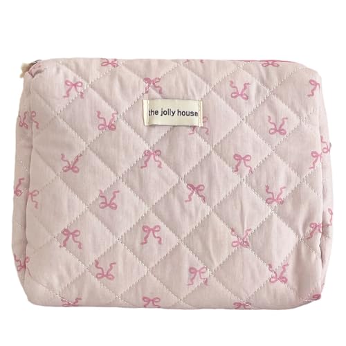 AMZLORD Gesteppte Make-up-Tasche, Reise-Kosmetiktasche, große Kapazität, Kosmetik-Organizer, ästhetische tragbare Kosmetiktasche aus Baumwolle for Frauen und Mädchen von AMZLORD