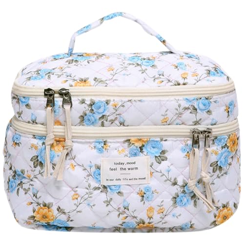 AMZLORD Gesteppte Makeup Tasche für Damen Kosmetiktasche mit Blumenmuster ästhetische Reise Kulturtasche Makeup Clutch mit Blumenmuster einfache Hautpflegetasche Makeup Aufbewahrungstasche von AMZLORD