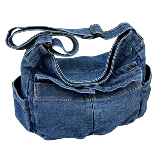 AMZLORD Große Kapazität Denim Vintage Messenger Bag Verstellbarer Riemen Trendige Tragetasche Damen Stilvolle Umhängetasche Multifunktions-Retro-Schultertasche von AMZLORD