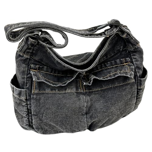 AMZLORD Große Kapazität Denim Vintage Messenger Bag Verstellbarer Riemen Trendige Tragetasche Damen Stilvolle Umhängetasche Multifunktions-Retro-Schultertasche von AMZLORD