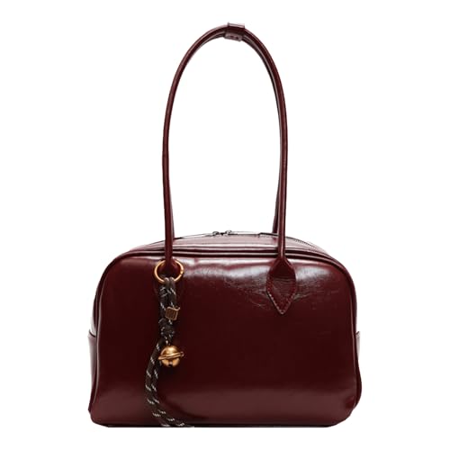 AMZLORD Großkapazität Handtasche mit Reißverschluss -PU -Leder -Umhängetasche for Mädchen (Weinrot) von AMZLORD